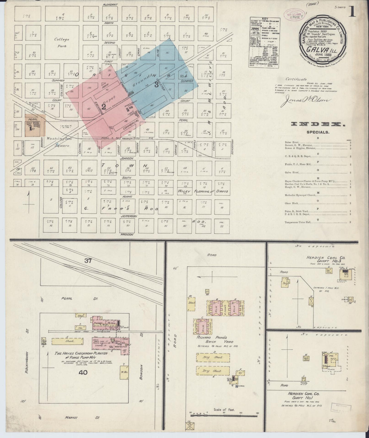 Sanborn Fire Insurance Map from Galva, Henry County, Illinois (1888), Sheet #0001 - Complete Map Set gallery image, historic Sanborn map, vintage wall art, Illinois Illinois