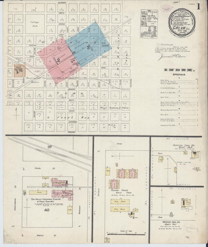 Sanborn Fire Insurance Map from Galva, Henry County, Illinois (1888), Sheet #0001 - Complete Map Set gallery image, historic Sanborn map, vintage wall art, Illinois Illinois