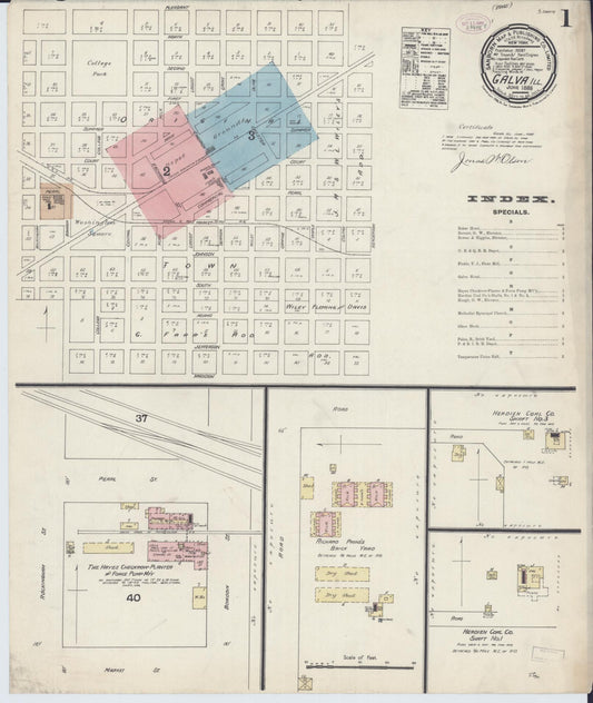 Sanborn Fire Insurance Map from Galva, Henry County, Illinois (1888), Sheet #0001 - Complete Map Set gallery image, historic Sanborn map, vintage wall art, Illinois Illinois