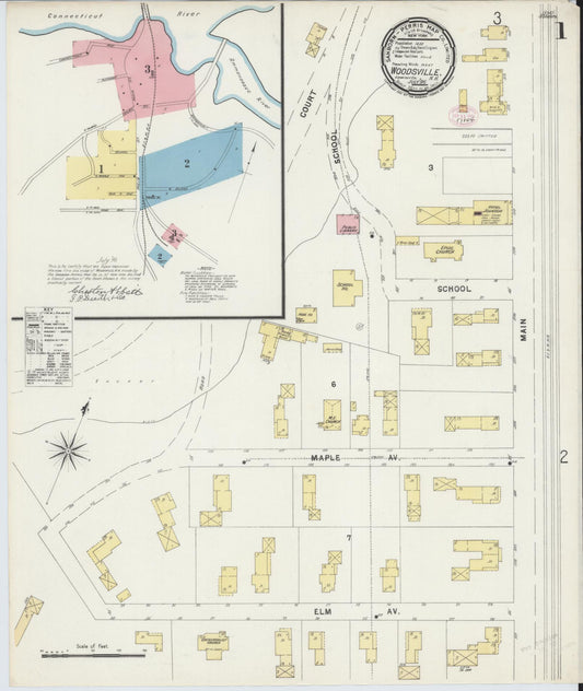 Sanborn Fire Insurance Map from Woodsville, Grafton County, New Hampshire (1896), Sheet #0001 - Historic Sanborn Fire Insurance Map Print, vintage old map wall art, antique decor, genealogy gift, New Hampshire New Hampshire map