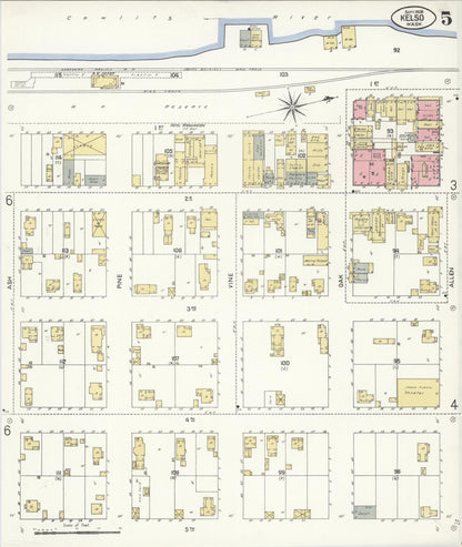 Sanborn Fire Insurance Map from Kelso, Cowlitz County, Washington (1908), Sheet #0005 - Complete Map Set gallery image, historic Sanborn map, vintage wall art, Washington Washington