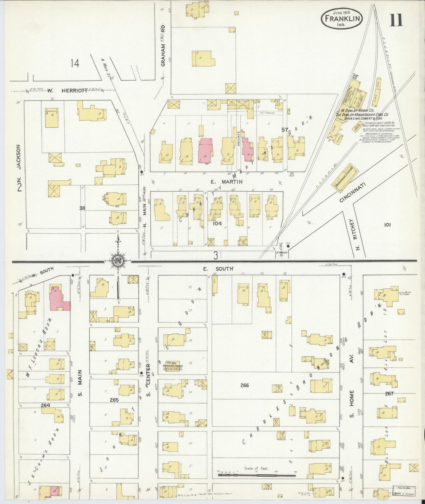 Sanborn Fire Insurance Map from Franklin, Johnson County, Indiana (1916), Sheet #0011 - Complete Map Set gallery image, historic Sanborn map, vintage wall art, Indiana Indiana