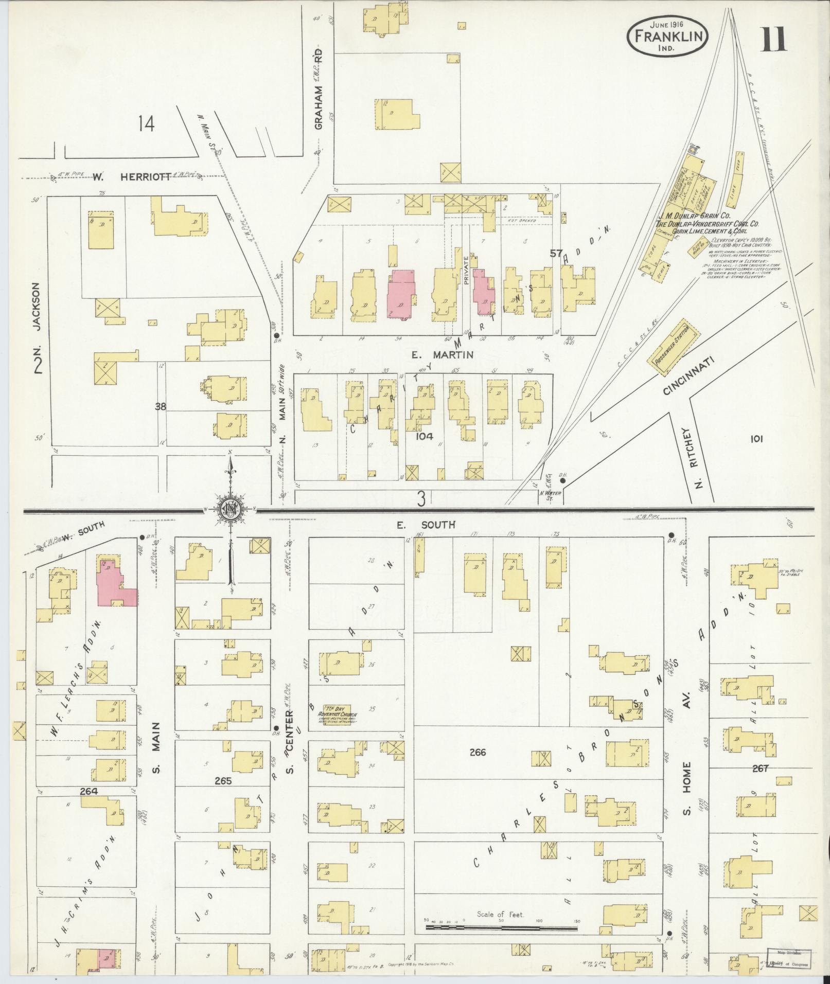 Sanborn Fire Insurance Map from Franklin, Johnson County, Indiana (1916), Sheet #0011 - Complete Map Set gallery image, historic Sanborn map, vintage wall art, Indiana Indiana