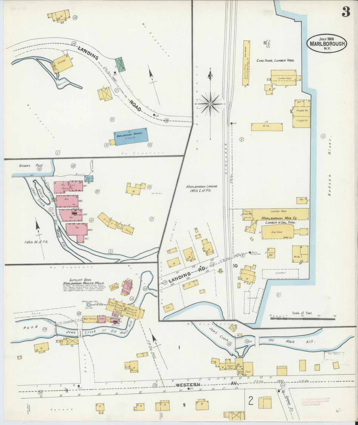 Sanborn Fire Insurance Map from Marlborough, Ulster County, New York (1905), Sheet #0003 - Complete Map Set gallery image, historic Sanborn map, vintage wall art, New York New York
