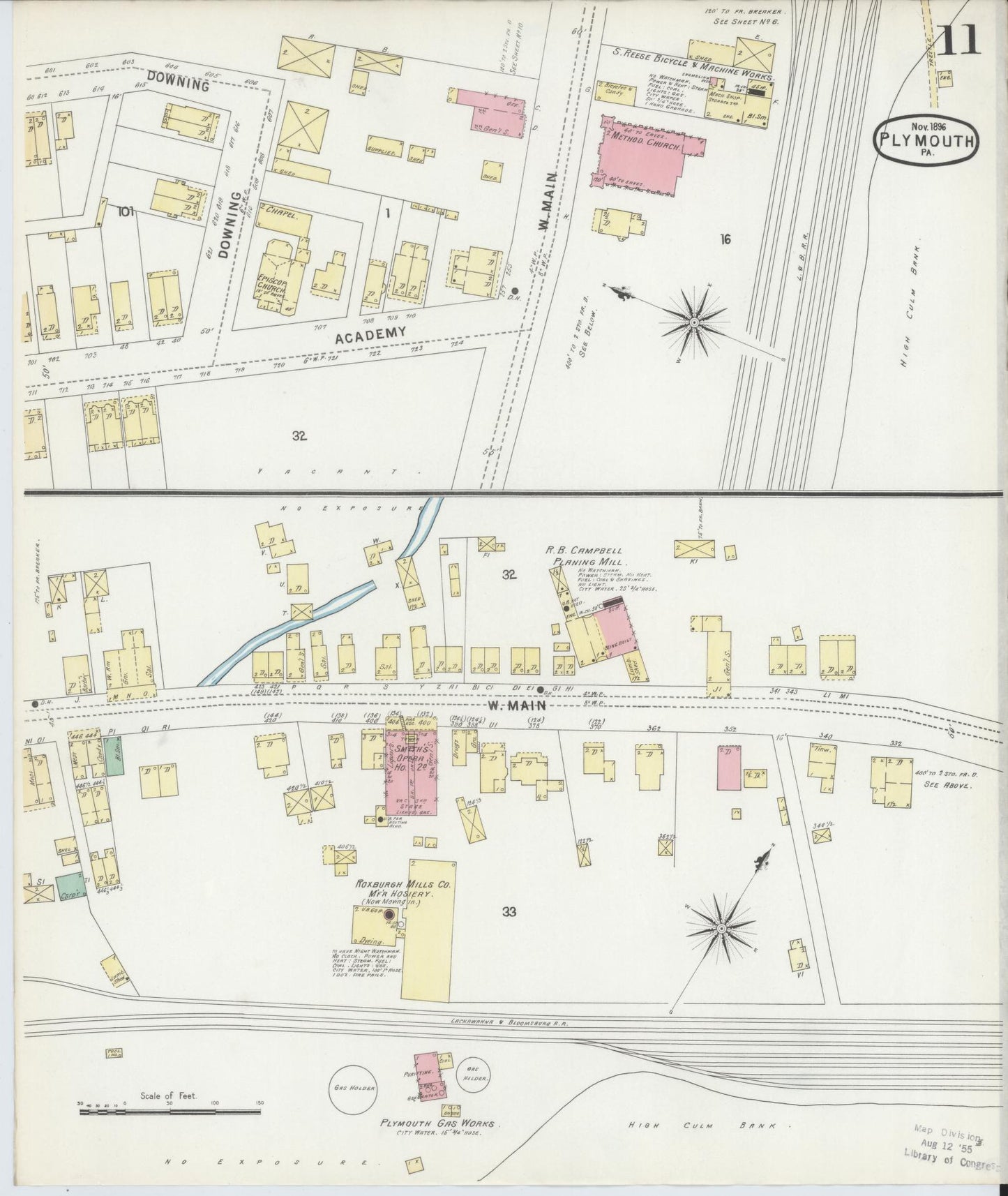 Sanborn Fire Insurance Map from Plymouth, Luzerne County, Pennsylvania (1896), Sheet #0011 - Complete Map Set gallery image, historic Sanborn map, vintage wall art, Pennsylvania Pennsylvania