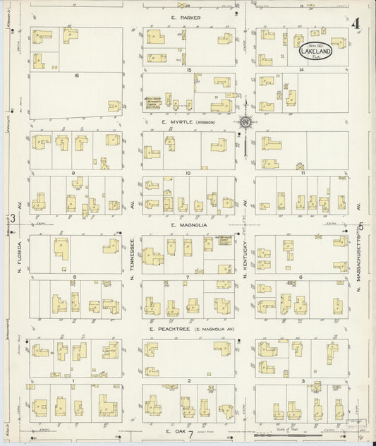 Sanborn Fire Insurance Map from Lakeland, Polk County, Florida (1913), Sheet #0004 - Historic Sanborn Fire Insurance Map Print, vintage old map wall art, antique decor, genealogy gift, Florida Florida map