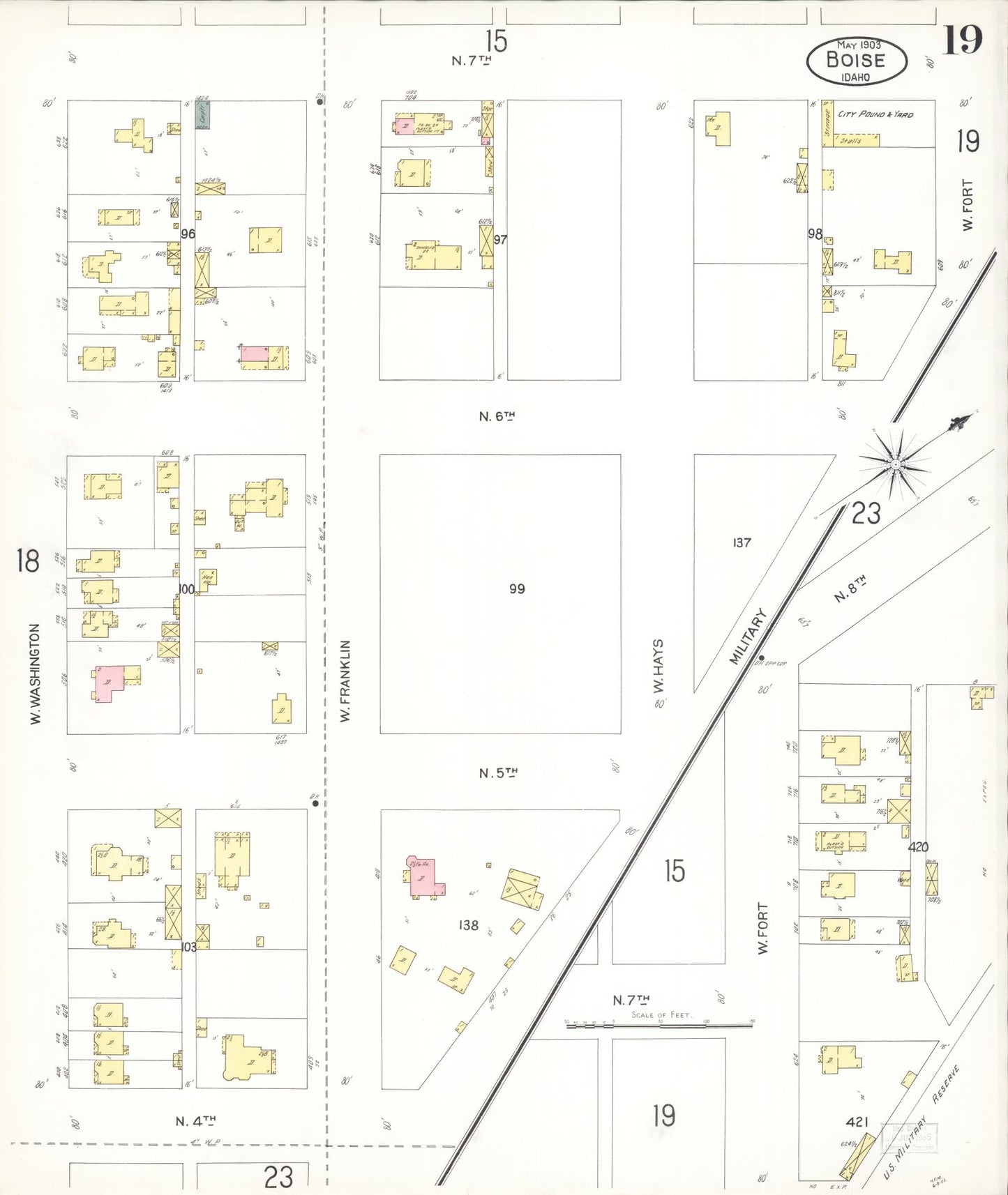 Sanborn Fire Insurance Map from Boise, Ada County, Idaho (1903), Sheet #0019 - Historic Sanborn Fire Insurance Map Print, vintage old map wall art, antique decor, genealogy gift, Idaho Idaho map