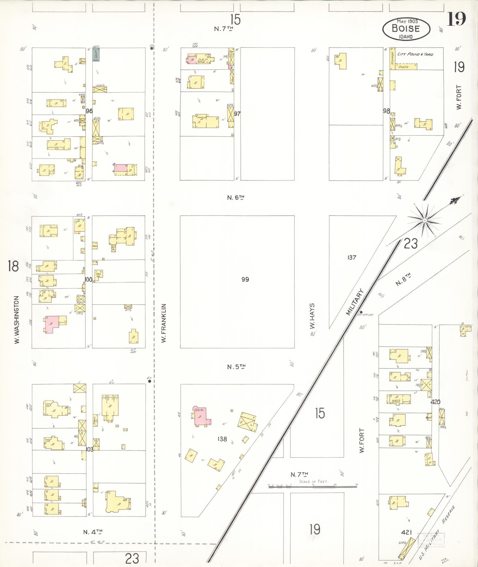 Sanborn Fire Insurance Map from Boise, Ada County, Idaho (1903), Sheet #0019 - Historic Sanborn Fire Insurance Map Print, vintage old map wall art, antique decor, genealogy gift, Idaho Idaho map