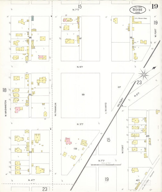 Sanborn Fire Insurance Map from Boise, Ada County, Idaho (1903), Sheet #0019 - Historic Sanborn Fire Insurance Map Print, vintage old map wall art, antique decor, genealogy gift, Idaho Idaho map