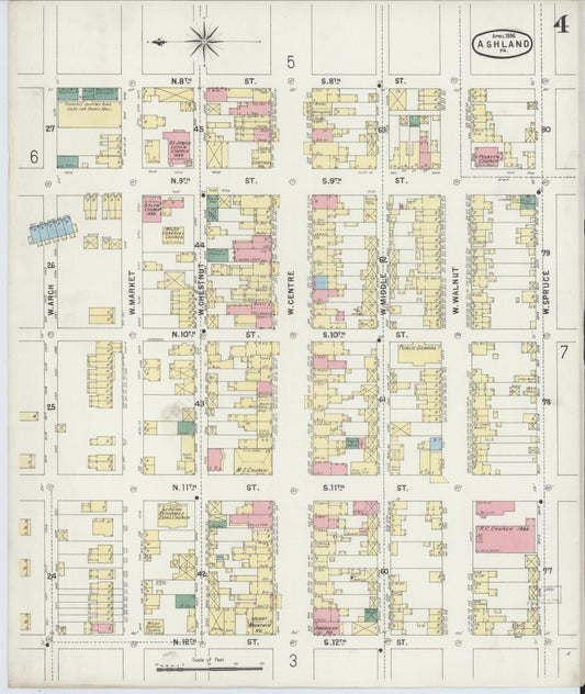 Sanborn Fire Insurance Map from Ashland, Schuylkill County, Pennsylvania (1896), Sheet #0004 - Historic Sanborn Fire Insurance Map Print, vintage old map wall art, antique decor, genealogy gift, Pennsylvania Pennsylvania map