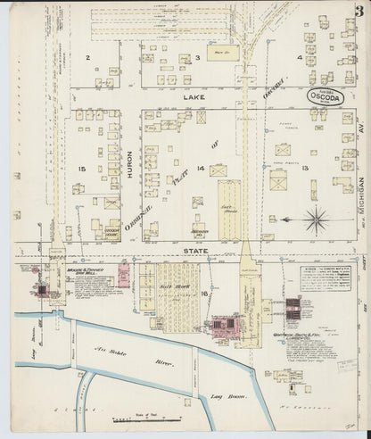 Sanborn Fire Insurance Map from Oscoda, Iosco County, Michigan (1884), Sheet #0003 - Historic Sanborn Fire Insurance Map Print, vintage old map wall art, antique decor, genealogy gift, Michigan Michigan map