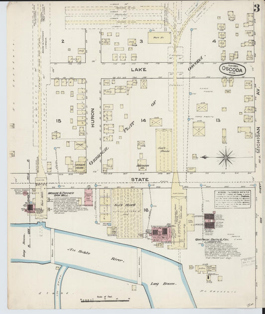 Sanborn Fire Insurance Map from Oscoda, Iosco County, Michigan (1884), Sheet #0003 - Historic Sanborn Fire Insurance Map Print, vintage old map wall art, antique decor, genealogy gift, Michigan Michigan map