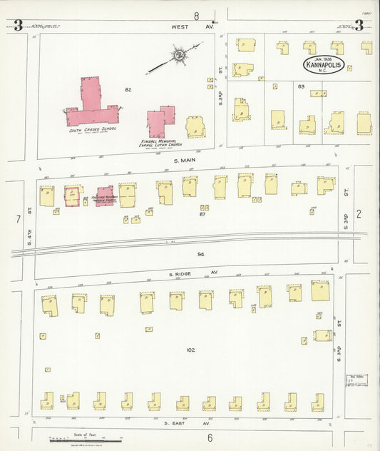 Sanborn Fire Insurance Map from Kannapolis, Rowan And Cabarrus Counties, North Carolina (1926), Sheet #0003 - Historic Sanborn Fire Insurance Map Print, vintage old map wall art, antique decor, genealogy gift, North Carolina North Carolina map