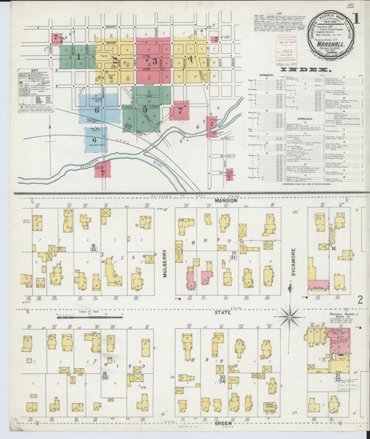 Sanborn Fire Insurance Map from Marshall, Calhoun County, Michigan (1899), Sheet #0001 - Historic Sanborn Fire Insurance Map Print, vintage old map wall art, antique decor, genealogy gift, Michigan Michigan map