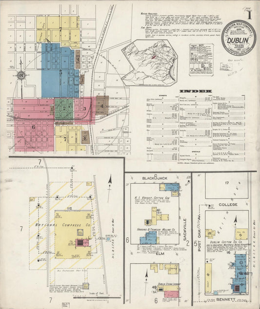 Sanborn Fire Insurance Map from Dublin, Erath County, Texas (1921), Sheet #0001 - Historic Sanborn Fire Insurance Map Print, vintage old map wall art, antique decor, genealogy gift, Texas Texas map