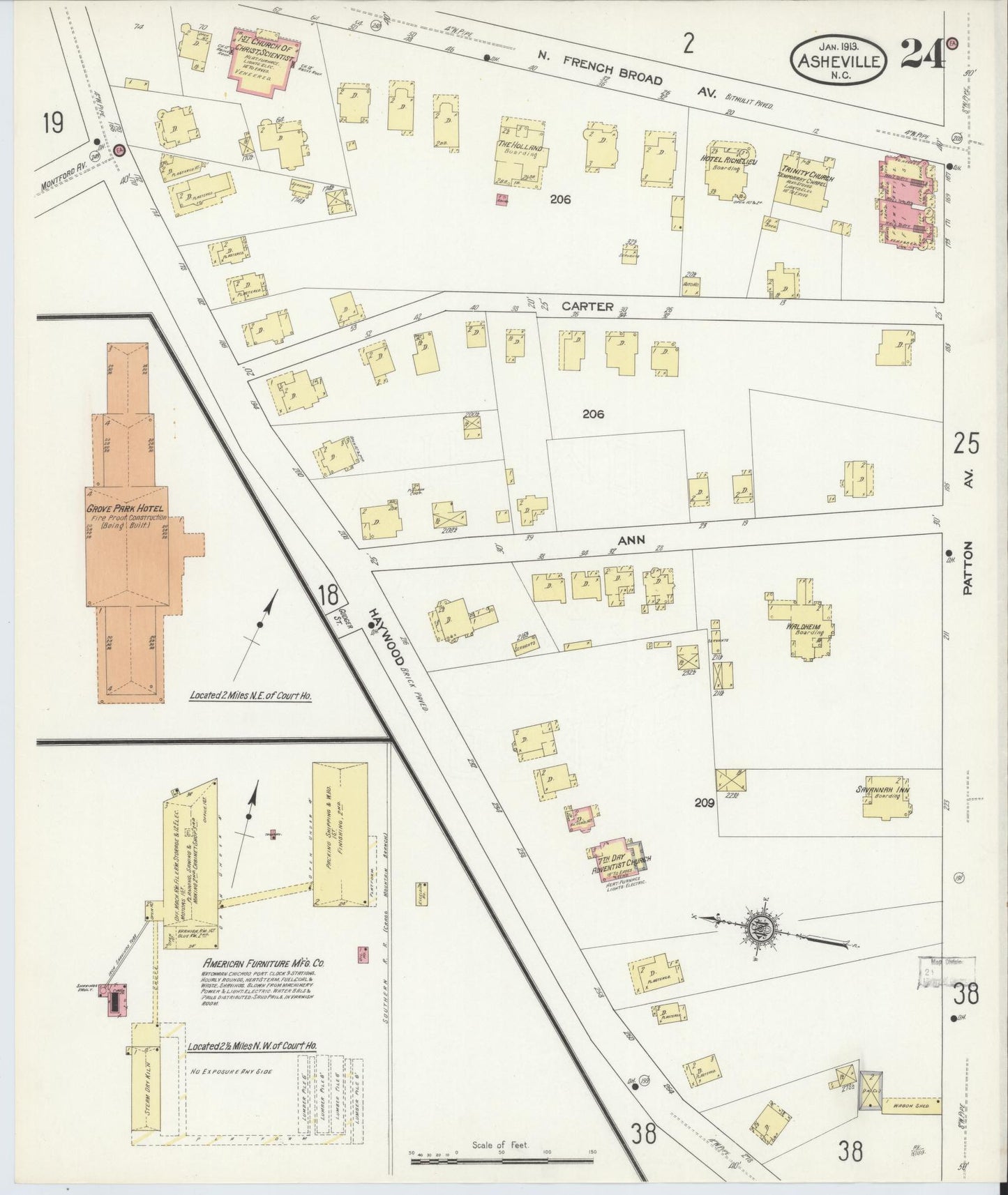 Sanborn Fire Insurance Map from Asheville, Buncombe County, North Carolina (1913), Sheet #0024 - Complete Map Set gallery image, historic Sanborn map, vintage wall art, North Carolina North Carolina