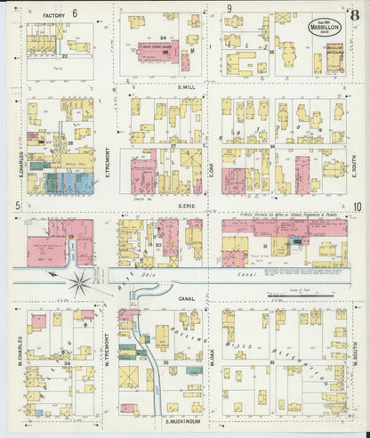 Sanborn Fire Insurance Map from Massillon, Stark County, Ohio (1901), Sheet #0008 - Historic Sanborn Fire Insurance Map Print, vintage old map wall art, antique decor, genealogy gift, Ohio Ohio map