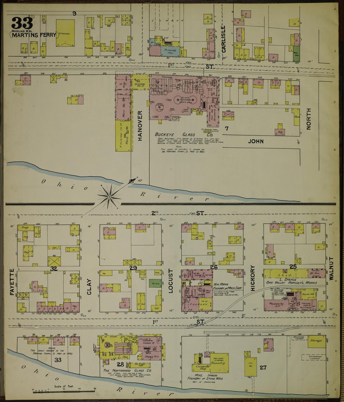 Sanborn Fire Insurance Map from Wheeling, Ohio County, West Virginia (1890), Sheet #0033 - Historic Sanborn Fire Insurance Map Print, vintage old map wall art, antique decor, genealogy gift, West Virginia West Virginia map