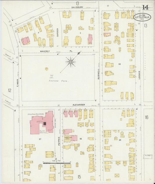 Sanborn Fire Insurance Map from Little Falls, Herkimer County, New York (1906), Sheet #0014 - Historic Sanborn Fire Insurance Map Print, vintage old map wall art, antique decor, genealogy gift, New York New York map