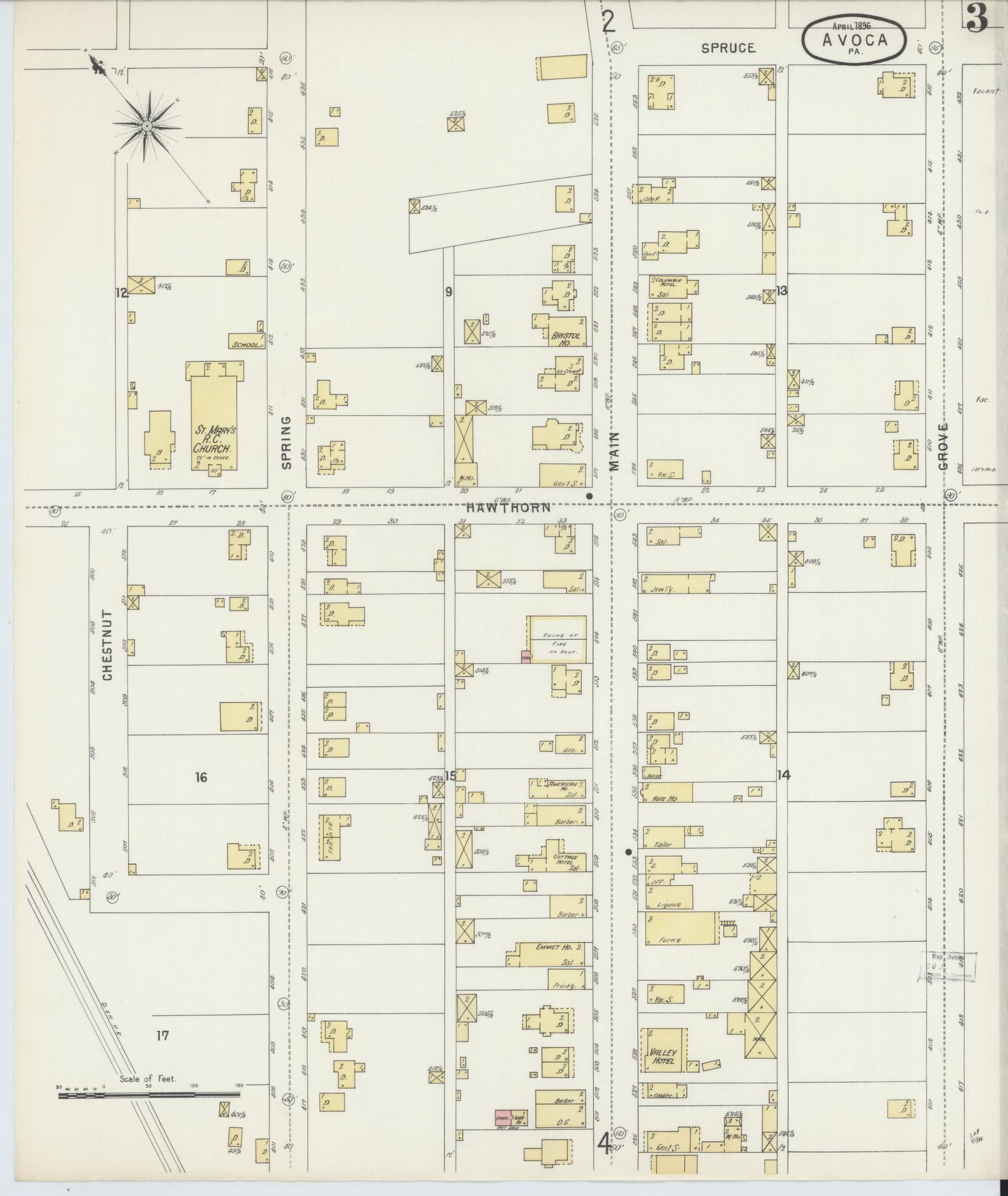 Sanborn Fire Insurance Map from Avoca, Luzerne County, Pennsylvania (1896), Sheet #0003 - Historic Sanborn Fire Insurance Map Print, vintage old map wall art, antique decor, genealogy gift, Pennsylvania Pennsylvania map