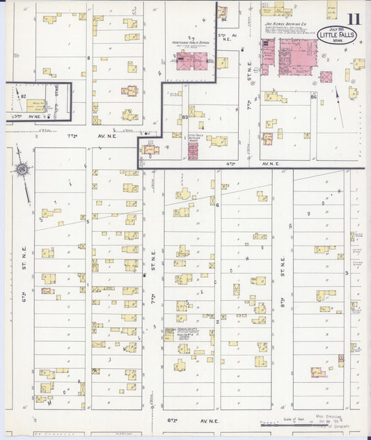 Sanborn Fire Insurance Map from Little Falls, Morrison County, Minnesota (1915), Sheet #0011 - Historic Sanborn Fire Insurance Map Print, vintage old map wall art, antique decor, genealogy gift, Minnesota Minnesota map