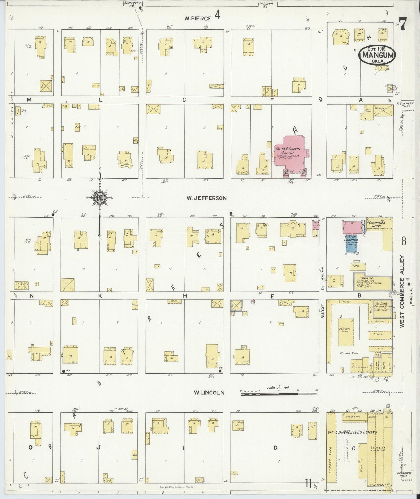 Sanborn Fire Insurance Map from Mangum, Greer County, Oklahoma (1916), Sheet #0007 - Complete Map Set gallery image, historic Sanborn map, vintage wall art, Oklahoma Oklahoma