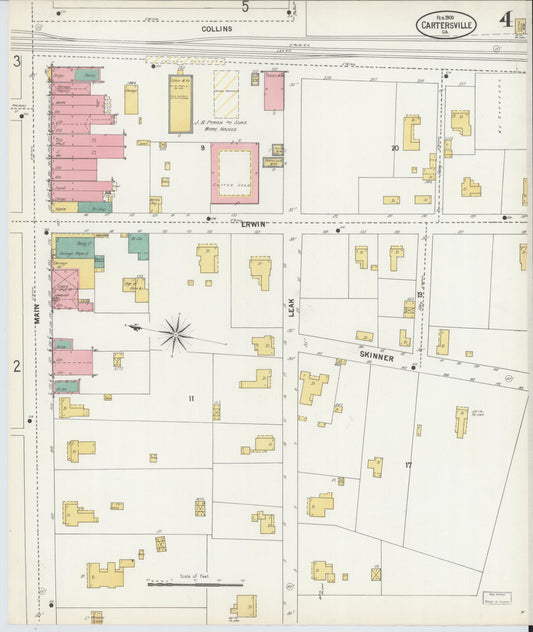 Sanborn Fire Insurance Map from Cartersville, Bartow County, Georgia (1900), Sheet #0004 - Historic Sanborn Fire Insurance Map Print, vintage old map wall art, antique decor, genealogy gift, Georgia Georgia map