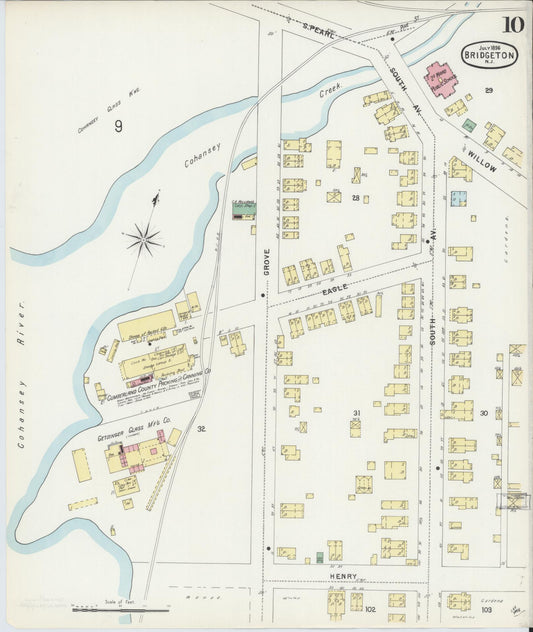 Sanborn Fire Insurance Map from Bridgeton, Cumberland County, New Jersey (1896), Sheet #0010 - Historic Sanborn Fire Insurance Map Print, vintage old map wall art, antique decor, genealogy gift, New Jersey New Jersey map