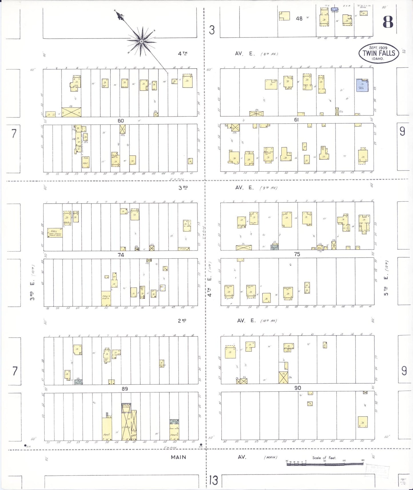 Sanborn Fire Insurance Map from Twin Falls, Twin Falls County, Idaho (1909), Sheet #0008 - Historic Sanborn Fire Insurance Map Print, vintage old map wall art, antique decor, genealogy gift, Falls Idaho map