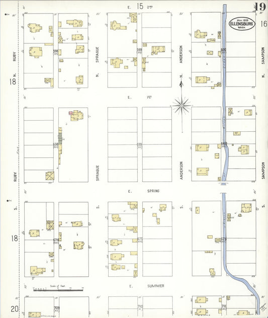 Sanborn Fire Insurance Map from Ellensburg, Kittitas County, Washington (1909), Sheet #0019 - Historic Sanborn Fire Insurance Map Print, vintage old map wall art, antique decor, genealogy gift, Washington Washington map