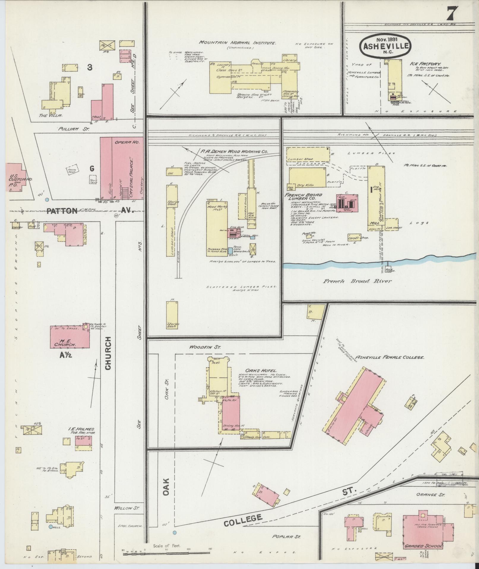 Sanborn Fire Insurance Map from Asheville, Buncombe County, North Carolina (1891), Sheet #0007 - Complete Map Set gallery image, historic Sanborn map, vintage wall art, North Carolina North Carolina