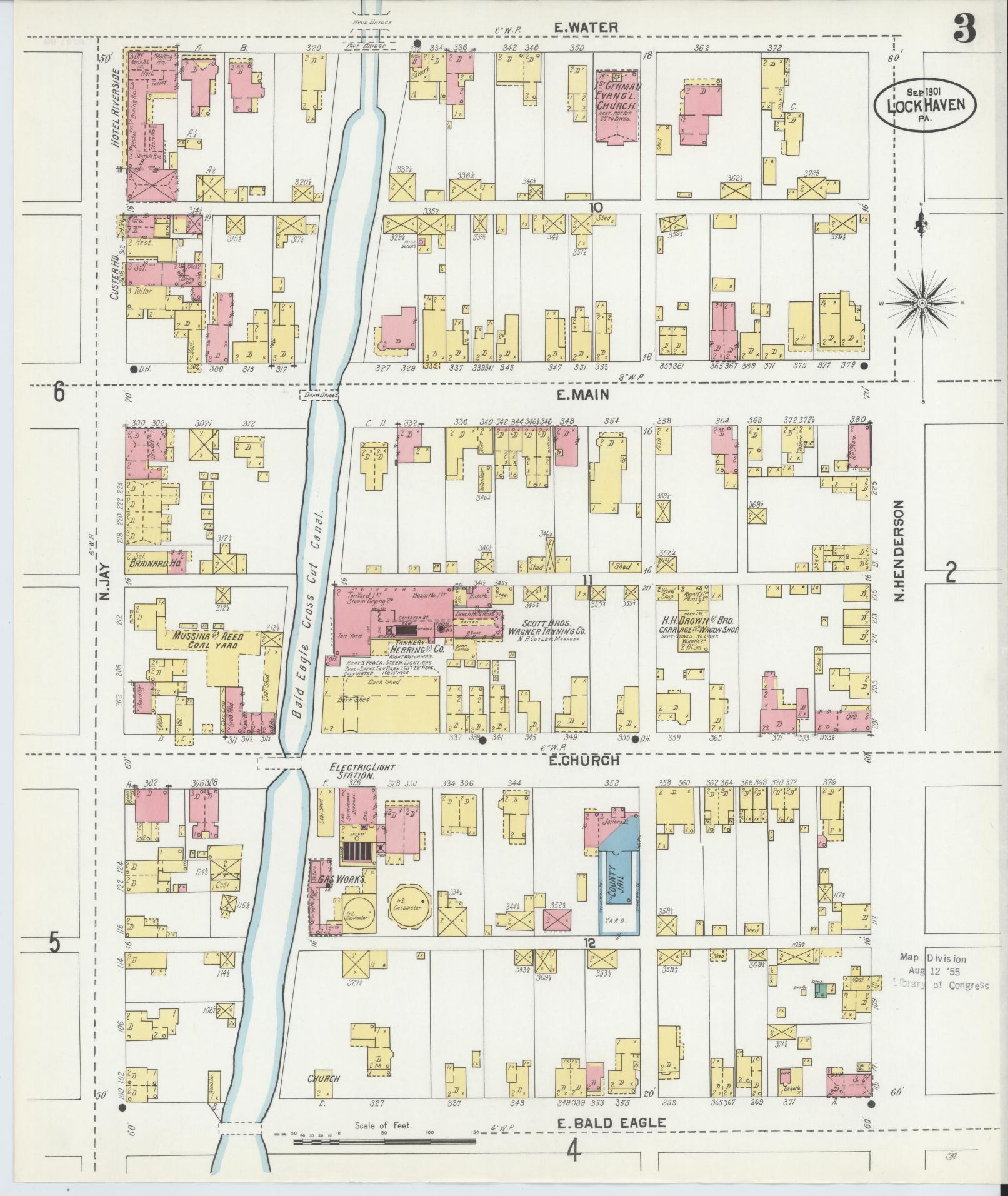 Sanborn Fire Insurance Map from Lock Haven, Clinton County, Pennsylvania (1901), Sheet #0003 - Historic Sanborn Fire Insurance Map Print, vintage old map wall art, antique decor, genealogy gift, Pennsylvania Pennsylvania map