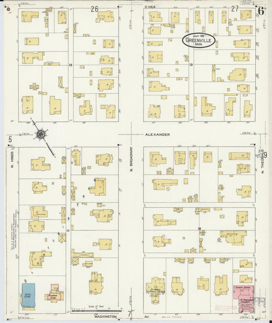 Sanborn Fire Insurance Map from Greenville, Washington County, Mississippi (1911), Sheet #0006 - Historic Sanborn Fire Insurance Map Print, vintage old map wall art, antique decor, genealogy gift, Mississippi Mississippi map