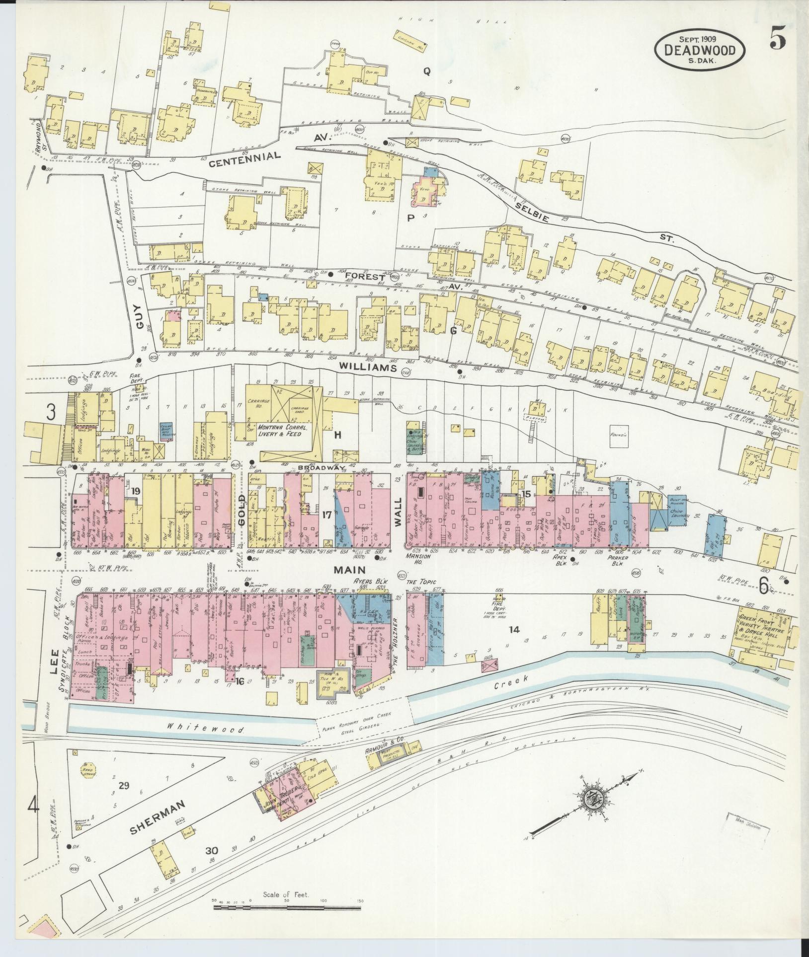 Sanborn Fire Insurance Map from Deadwood, Lawrence County, South Dakota (1909), Sheet #0005 - Complete Map Set gallery image, historic Sanborn map, vintage wall art, South Dakota South Dakota