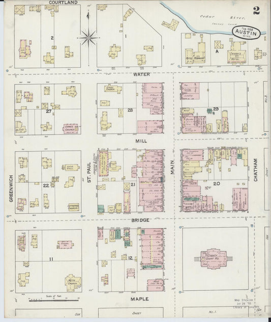 Sanborn Fire Insurance Map from Austin, Mower County, Minnesota (1888), Sheet #0002 - Historic Sanborn Fire Insurance Map Print, vintage old map wall art, antique decor, genealogy gift, Minnesota Minnesota map