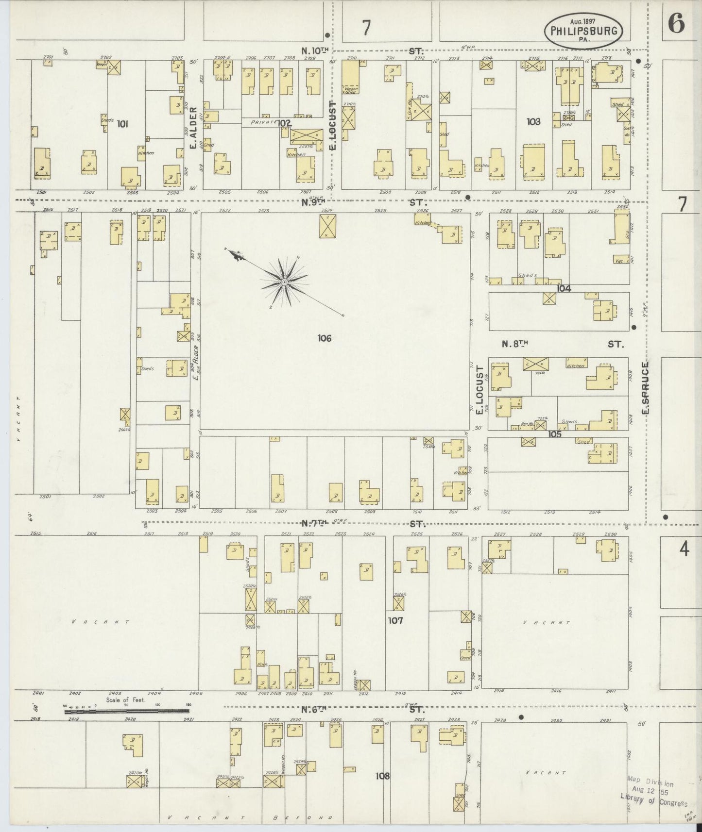 Sanborn Fire Insurance Map from Philipsburg, Centre County, Pennsylvania (1897), Sheet #0006 - Historic Sanborn Fire Insurance Map Print, vintage old map wall art, antique decor, genealogy gift, Pennsylvania Pennsylvania map