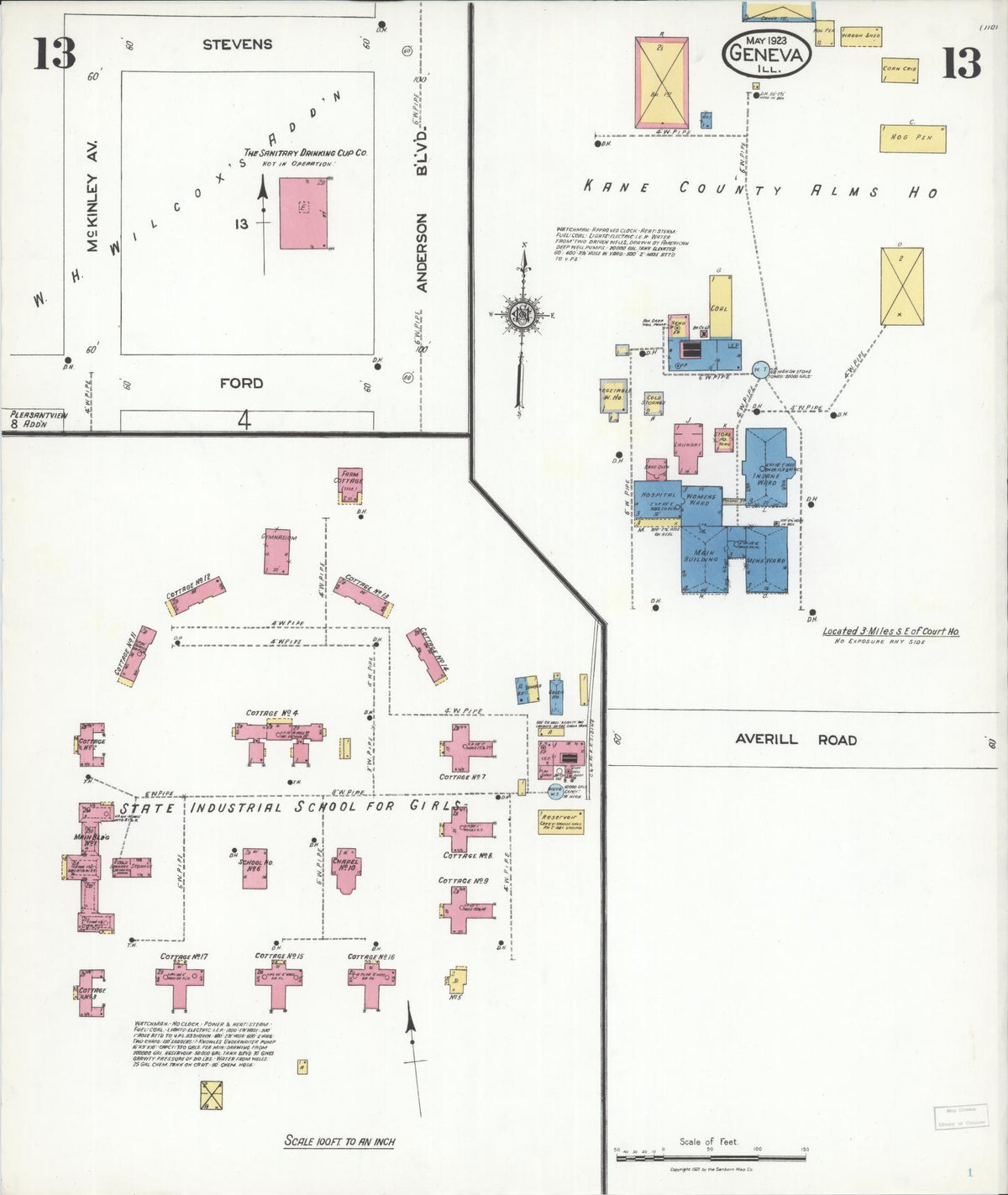 Sanborn Fire Insurance Map from Geneva, Kane County, Illinois (1923), Sheet #0013 - Complete Map Set gallery image, historic Sanborn map, vintage wall art, Illinois Illinois