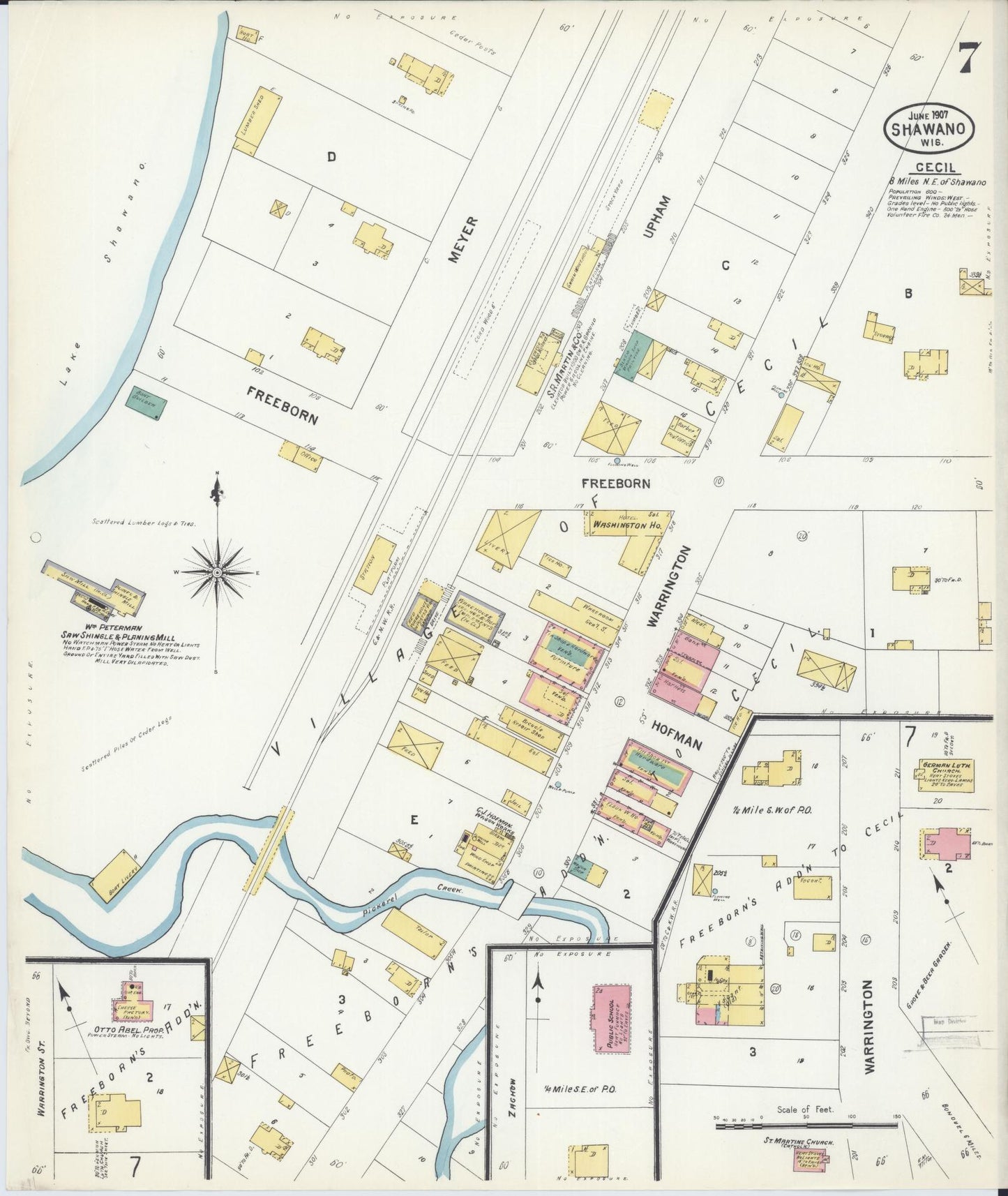 Sanborn Fire Insurance Map from Shawano, Shawano County, Wisconsin (1907), Sheet #0007 - Complete Map Set gallery image, historic Sanborn map, vintage wall art, Wisconsin Wisconsin