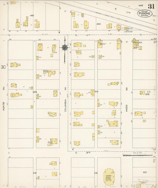 Sanborn Fire Insurance Map from Eugene, Lane County, Oregon (1912), Sheet #0031 - Historic Sanborn Fire Insurance Map Print, vintage old map wall art, antique decor, genealogy gift, Oregon Oregon map