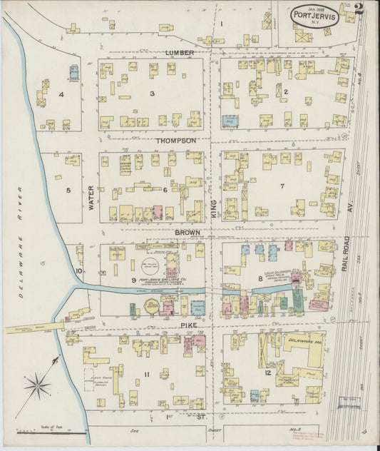 Sanborn Fire Insurance Map from Port Jervis, Orange County, New York (1888), Sheet #0002 - Historic Sanborn Fire Insurance Map Print, vintage old map wall art, antique decor, genealogy gift, New York New York map
