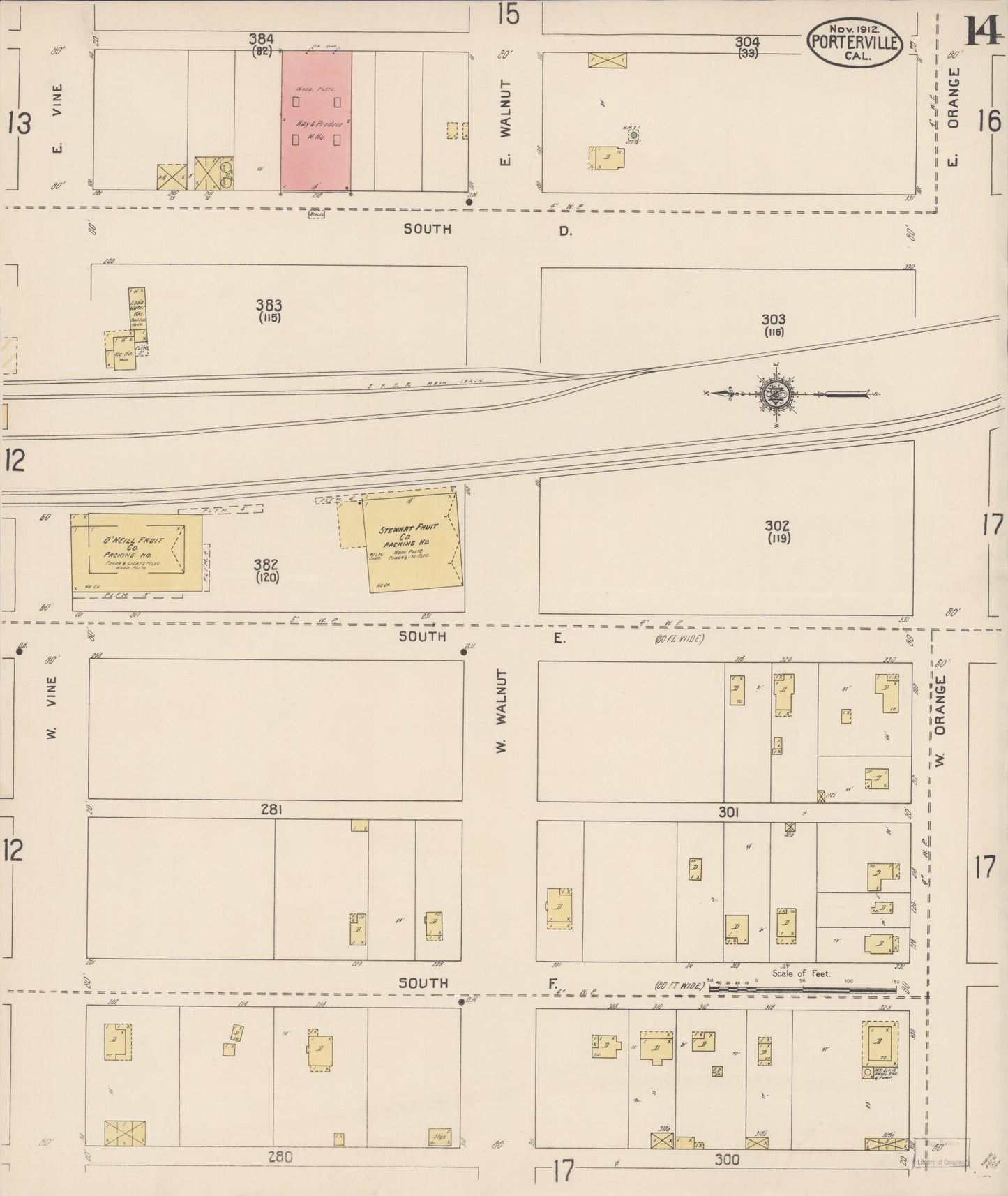 Sanborn Fire Insurance Map from Porterville, Tulare County, California (1912), Sheet #0014 - Complete Map Set gallery image, historic Sanborn map, vintage wall art, California California