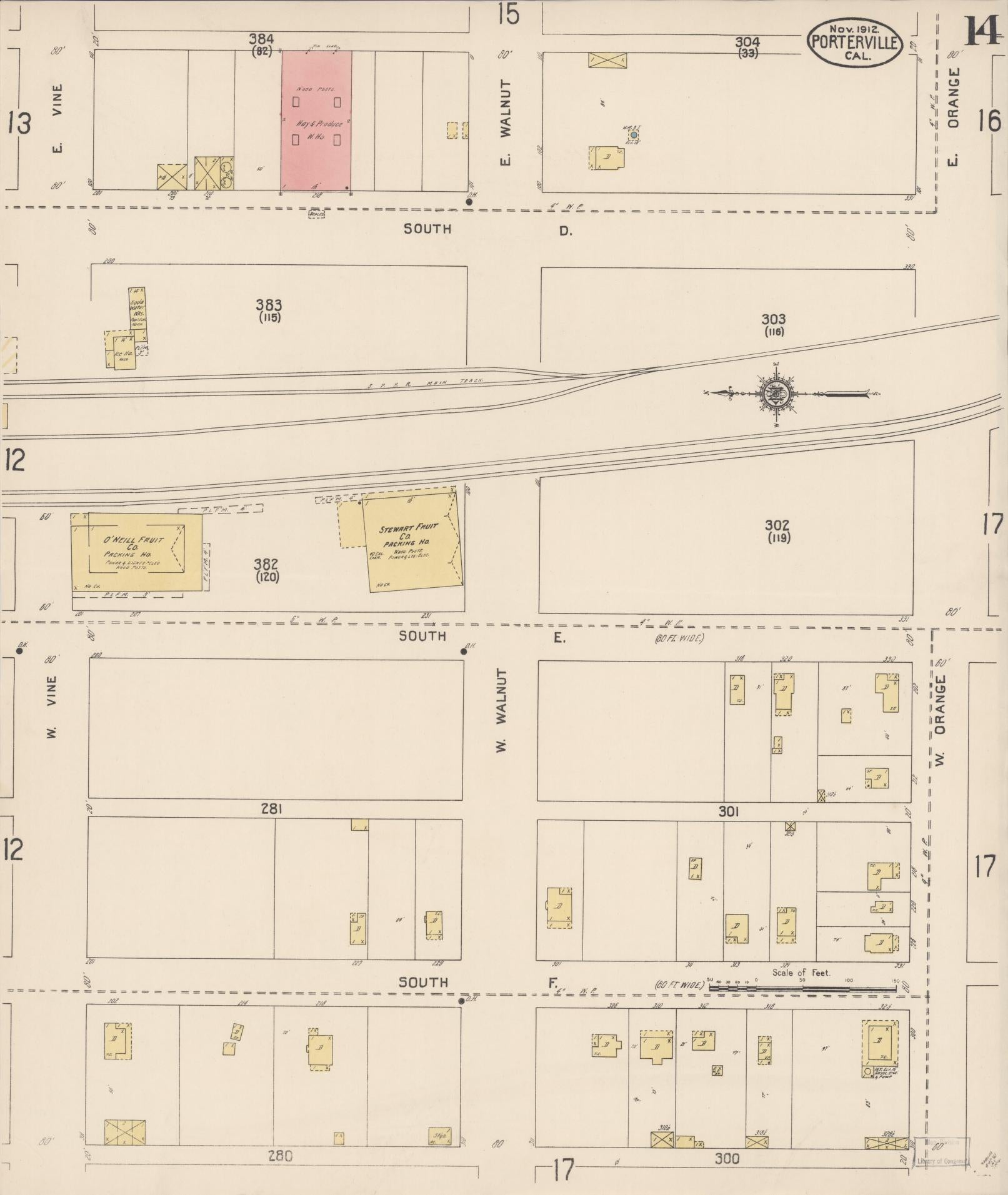 Sanborn Fire Insurance Map from Porterville, Tulare County, California (1912), Sheet #0014 - Complete Map Set gallery image, historic Sanborn map, vintage wall art, California California