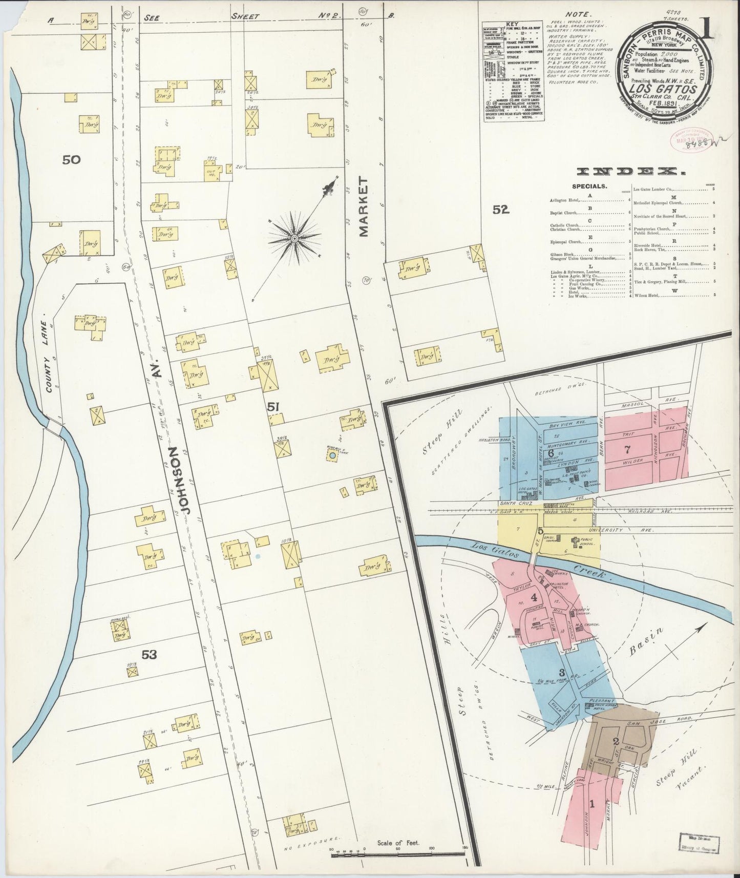 Sanborn Fire Insurance Map from Los Gatos, Santa Clara County, California (1891), Sheet #0001 - Historic Sanborn Fire Insurance Map Print, vintage old map wall art, antique decor, genealogy gift, California California map