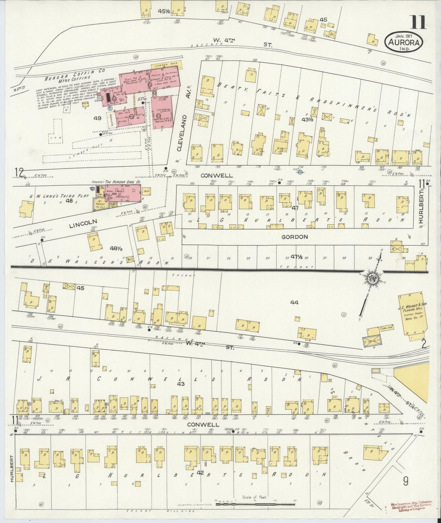 Sanborn Fire Insurance Map from Aurora, Dearborn County, Indiana (1917), Sheet #0011 - Complete Map Set gallery image, historic Sanborn map, vintage wall art, Indiana Indiana