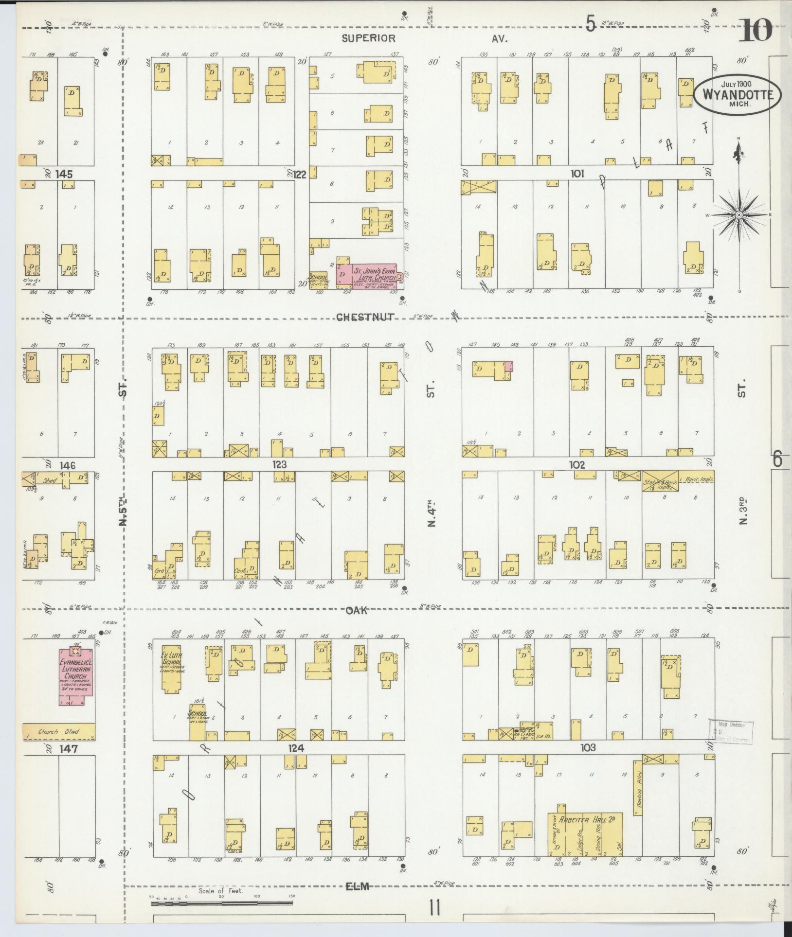 Sanborn Fire Insurance Map from Wyandotte, Wayne County, Michigan (1900), Sheet #0010 - Historic Sanborn Fire Insurance Map Print, vintage old map wall art, antique decor, genealogy gift, Michigan Michigan map
