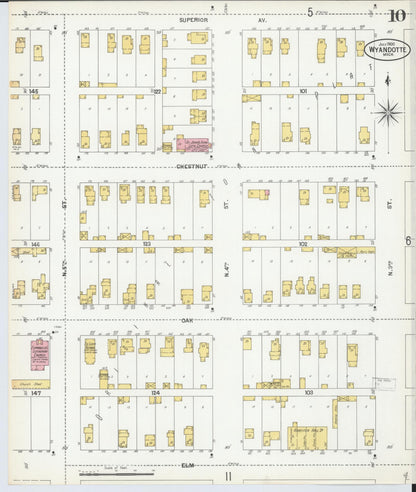 Sanborn Fire Insurance Map from Wyandotte, Wayne County, Michigan (1900), Sheet #0010 - Historic Sanborn Fire Insurance Map Print, vintage old map wall art, antique decor, genealogy gift, Michigan Michigan map