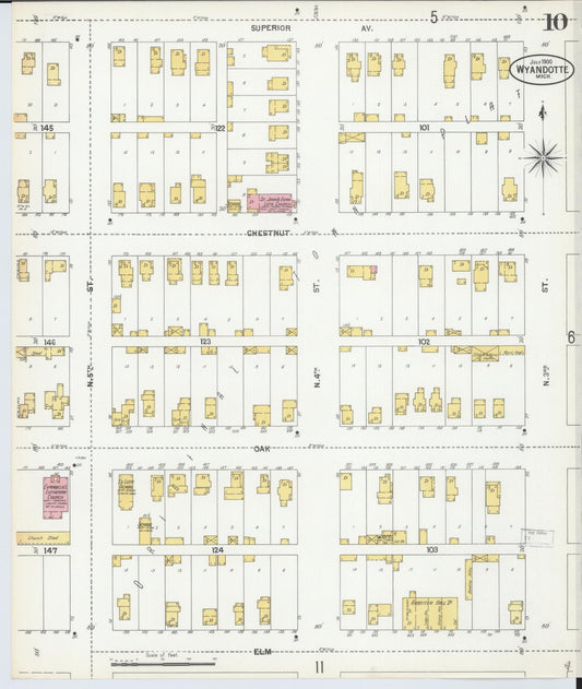 Sanborn Fire Insurance Map from Wyandotte, Wayne County, Michigan (1900), Sheet #0010 - Historic Sanborn Fire Insurance Map Print, vintage old map wall art, antique decor, genealogy gift, Michigan Michigan map