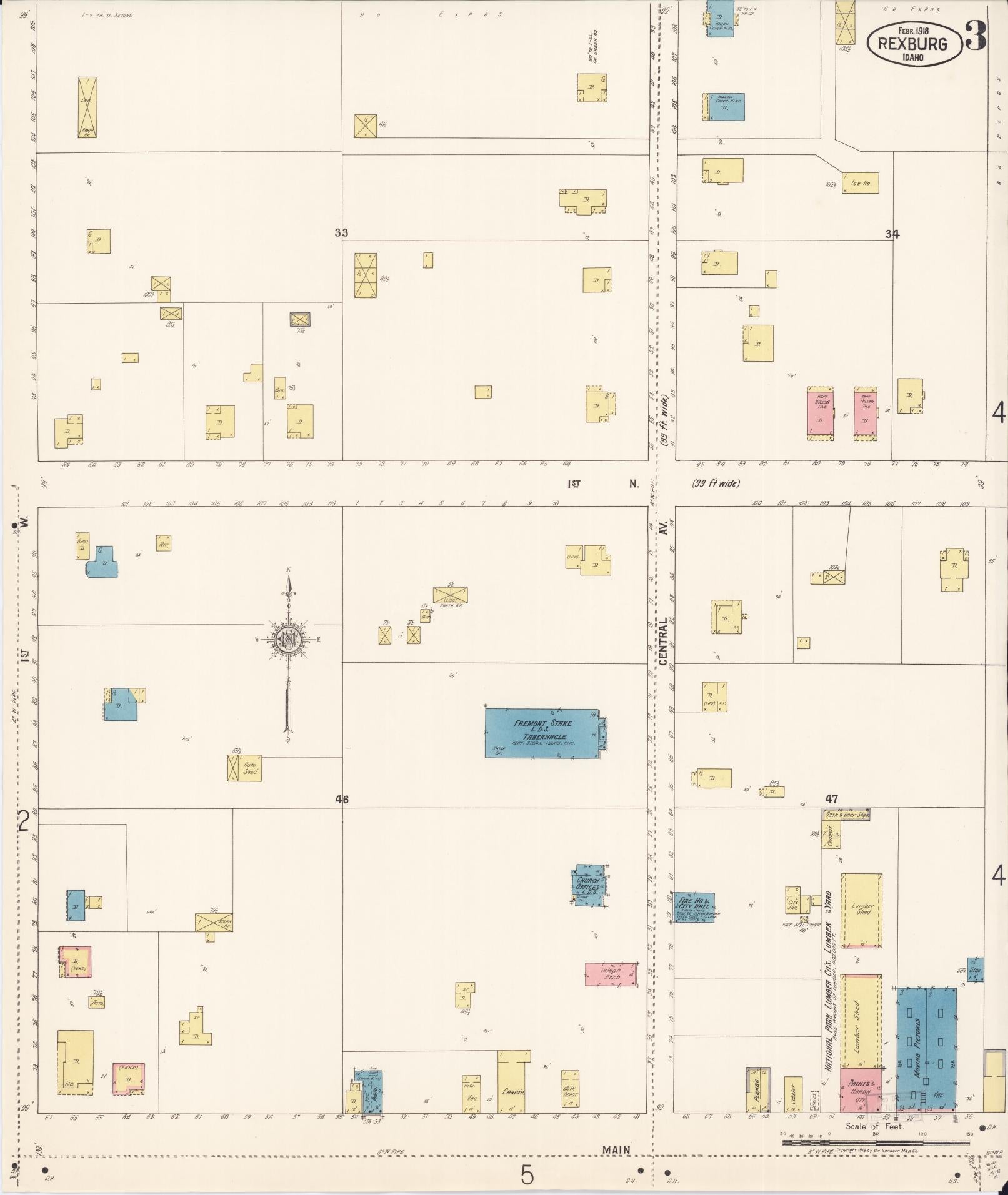 Sanborn Fire Insurance Map from Rexburg, Madison County, Idaho (1918), Sheet #0003 - Complete Map Set gallery image, historic Sanborn map, vintage wall art, Idaho Idaho