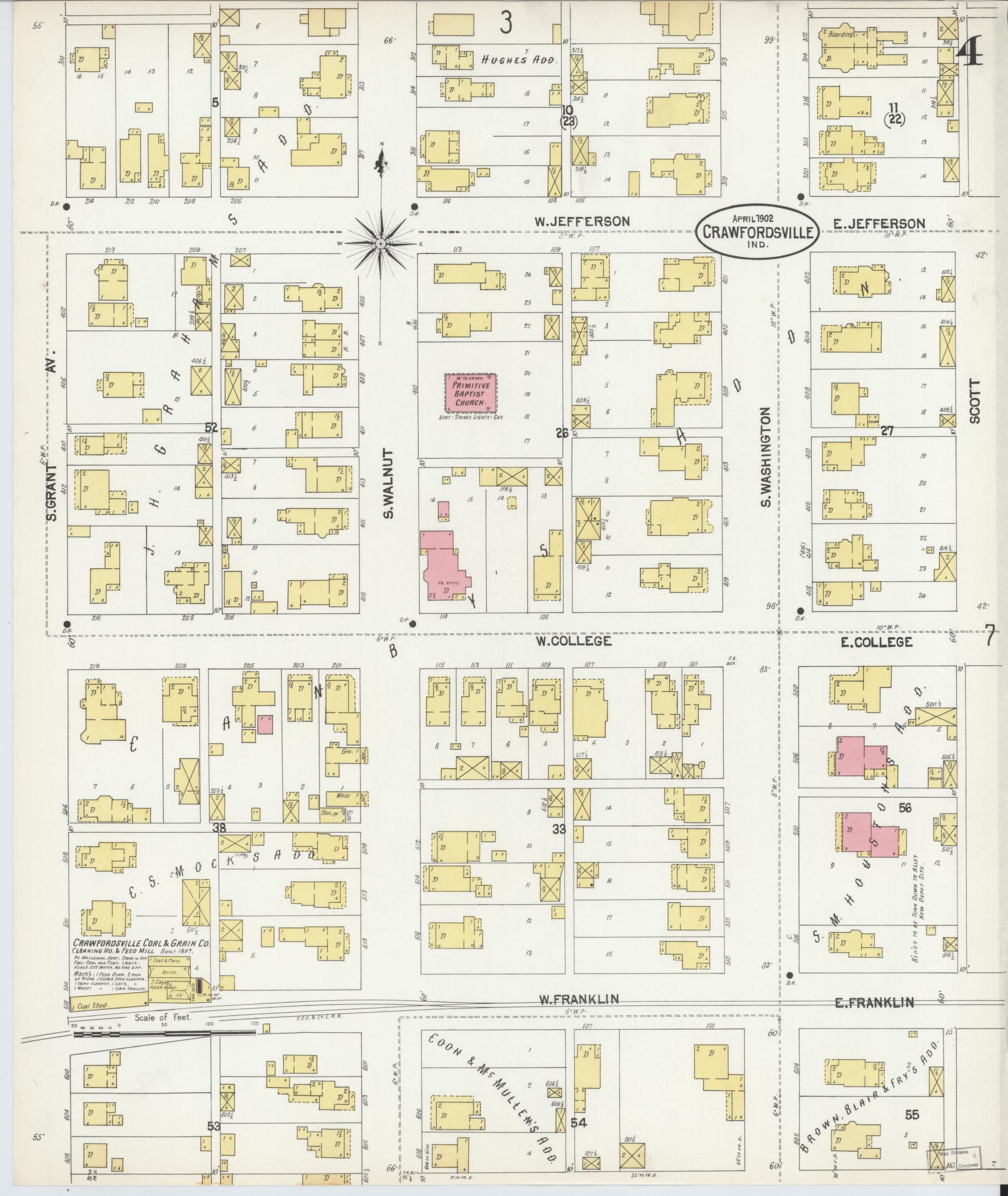 Sanborn Fire Insurance Map from Crawfordsville, Montgomery County, Indiana (1902), Sheet #0004 - Complete Map Set gallery image, historic Sanborn map, vintage wall art, Indiana Indiana