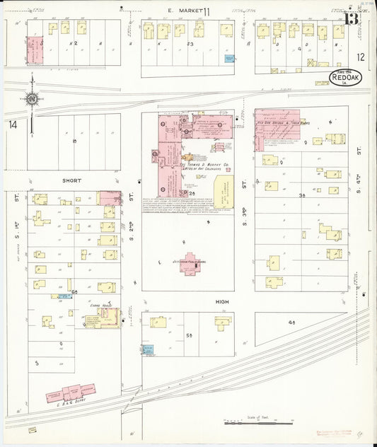 Sanborn Fire Insurance Map from Red Oak, Montgomery County, Iowa (1914), Sheet #0013 - Historic Sanborn Fire Insurance Map Print, vintage old map wall art